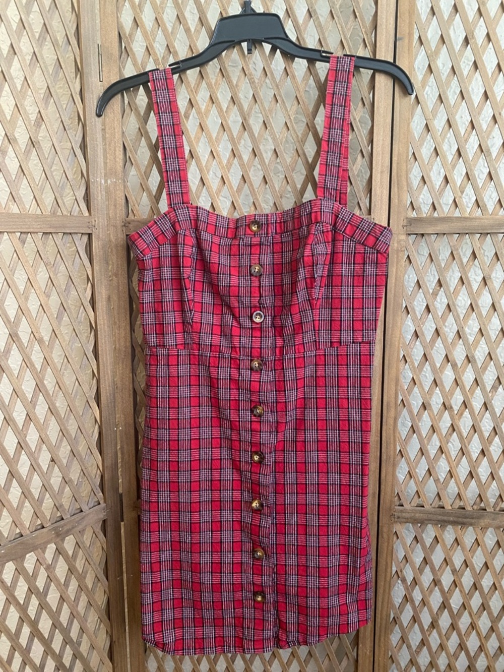 Hollister Red Plaid Button-Front Mini Sleeveless Dress